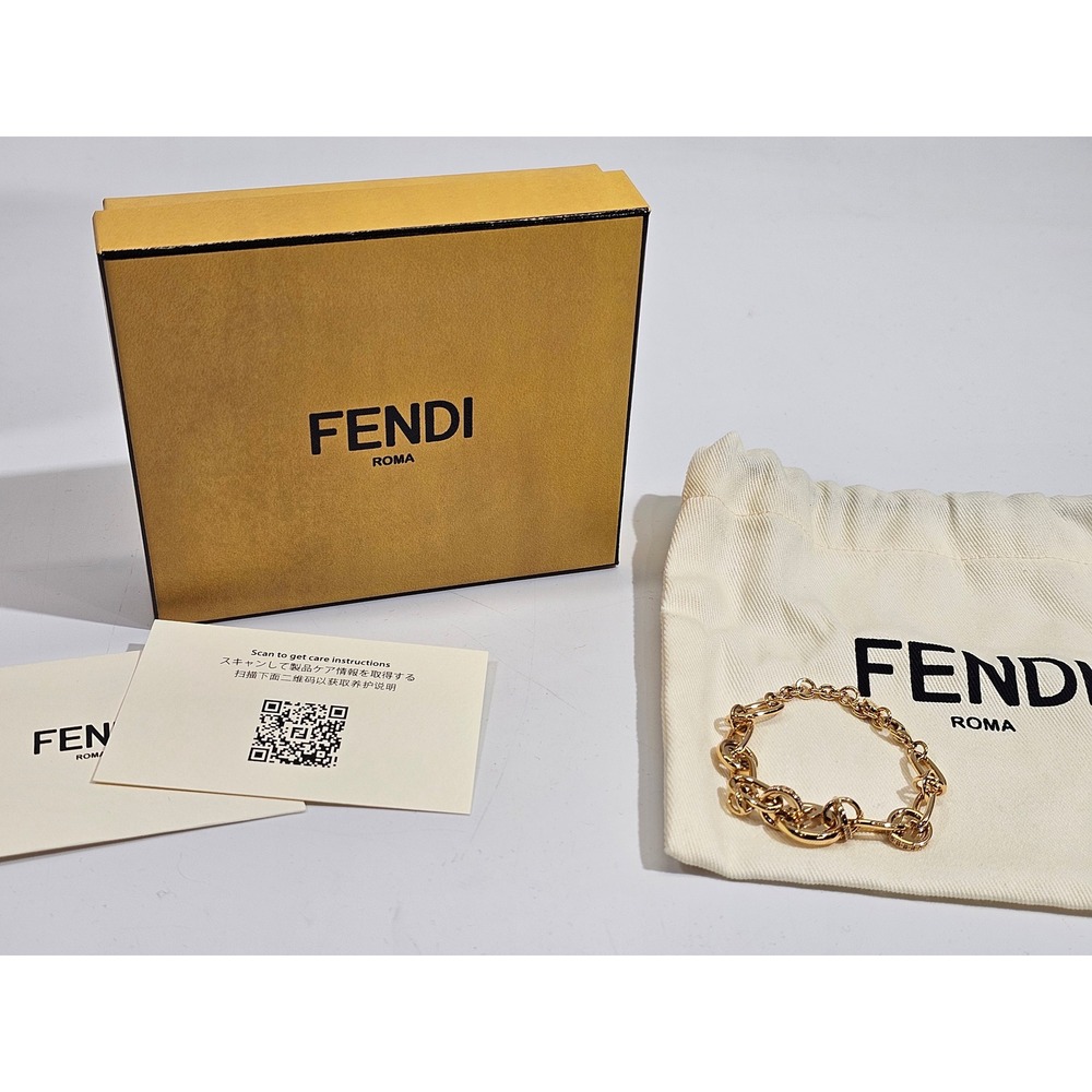 Fendi ever round bracelet Women Gold Tone Crystal FF Logo Link Made In Italy Box